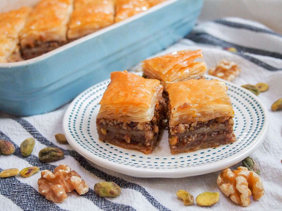 baklava pieces on small plate