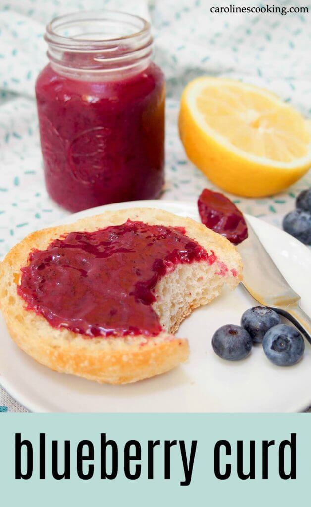 Blueberry curd is a beautifully bright variation on lemon curd that's a wonderful way to brighten up your toast. It's easy to make, and with a gentle blueberry and citrus flavor, it's a great change from jam. #blueberry #curd #spread #lemon