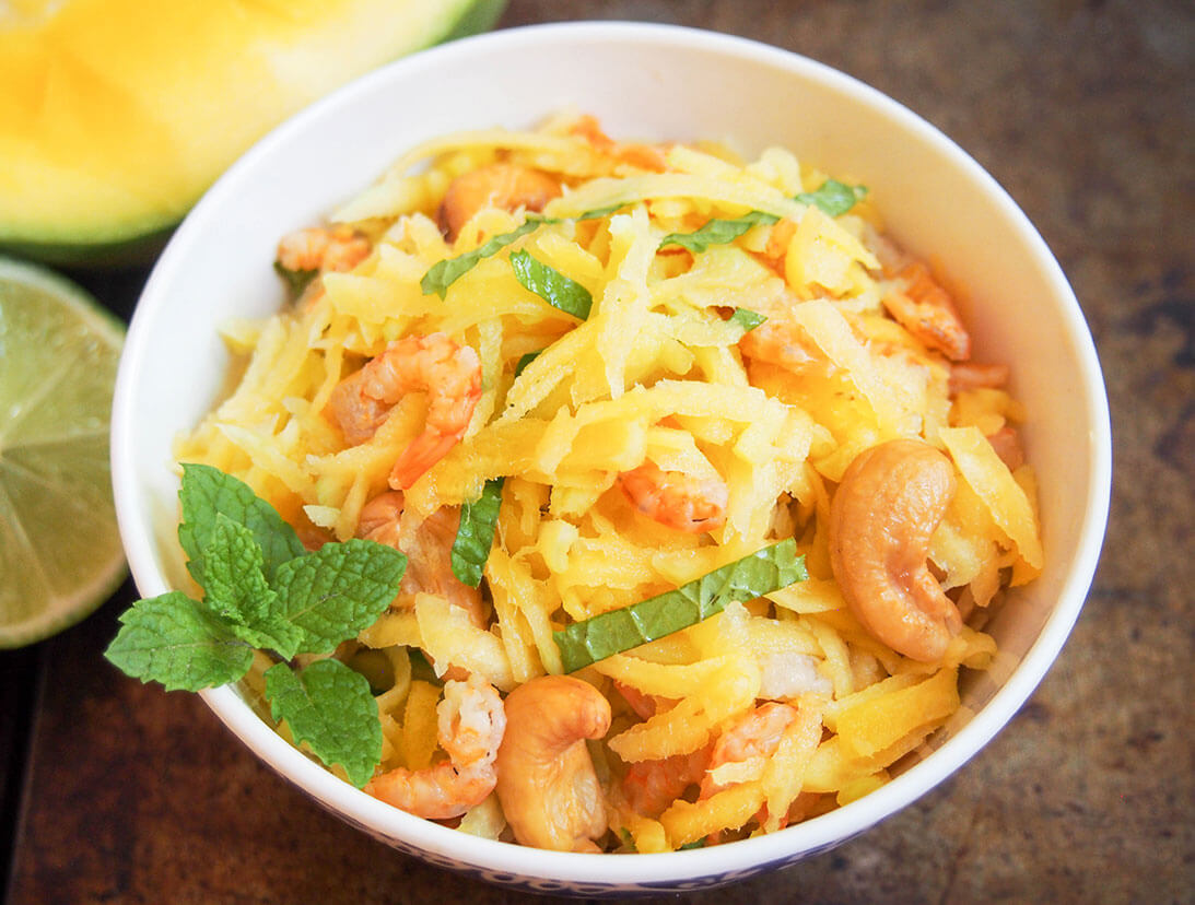 Cambodian green mango salad in bowl