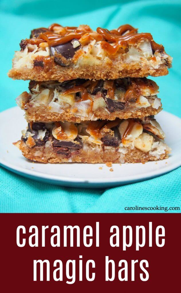 These caramel apple magic bars take the classic layered bars up a step with chunks of apple and a caramel drizzle. These tasty treats are easy to make and perfect for a crowd!