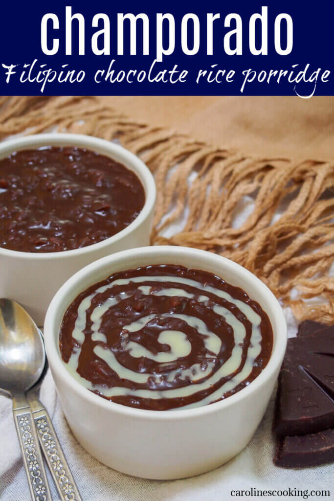 Champorado is a traditional Filipino breakfast or snack best described as chocolate rice porridge. It's easy to make, comforting, rich & smooth.