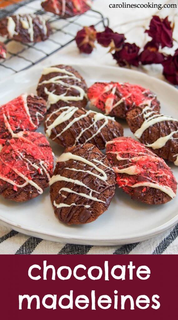 The classic French cake-like cookie gets a chocolate fix! These chocolate madeleines are light, elegant, easy and full of sweet chocolatey deliciousness!