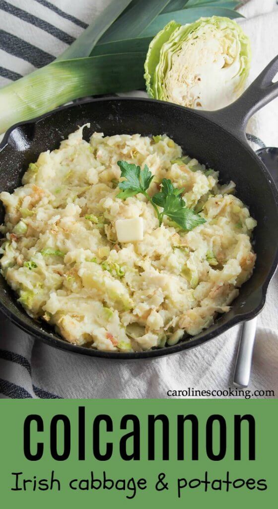 colcannon, Irish cabbage and potatoes - Colcannon is a simple side dish of mashed potatoes and cabbage that's just as good with leftovers as it is made fresh. Comforting, easy and great alongside so many dishes. #vegetarainside #cabbageandpotatoes #irishfood #stpatricksdayfood