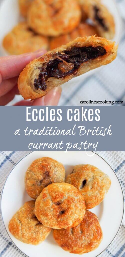 Eccles cakes may look a bit unassuming on the outside, but that pastry is wonderfully flaky, rich and crisp with a sticky, gently spiced fruity filling. These are a British treat you need to try! Includes how-to VIDEO #ecclescakes #britishtreat #currantpastry