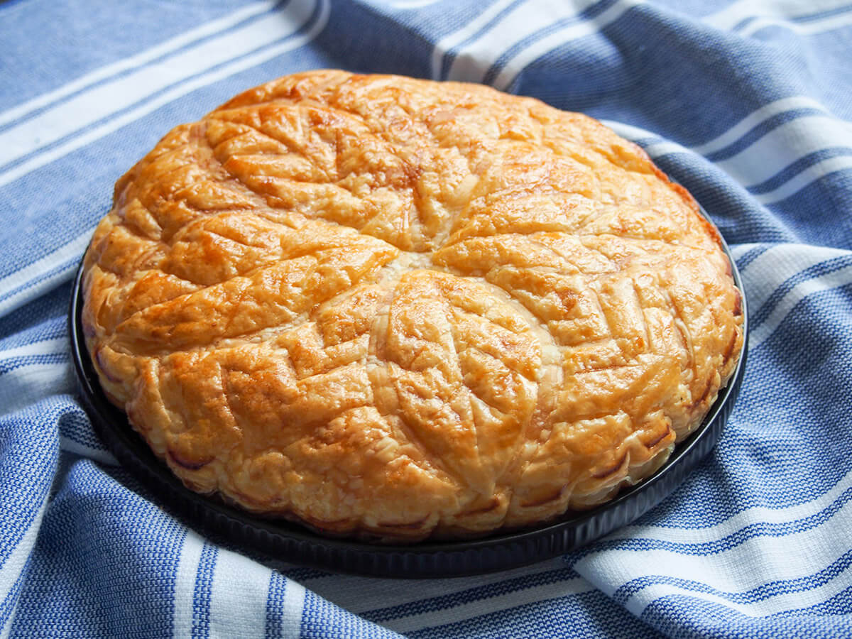 galette des bois, French king cake, on plate