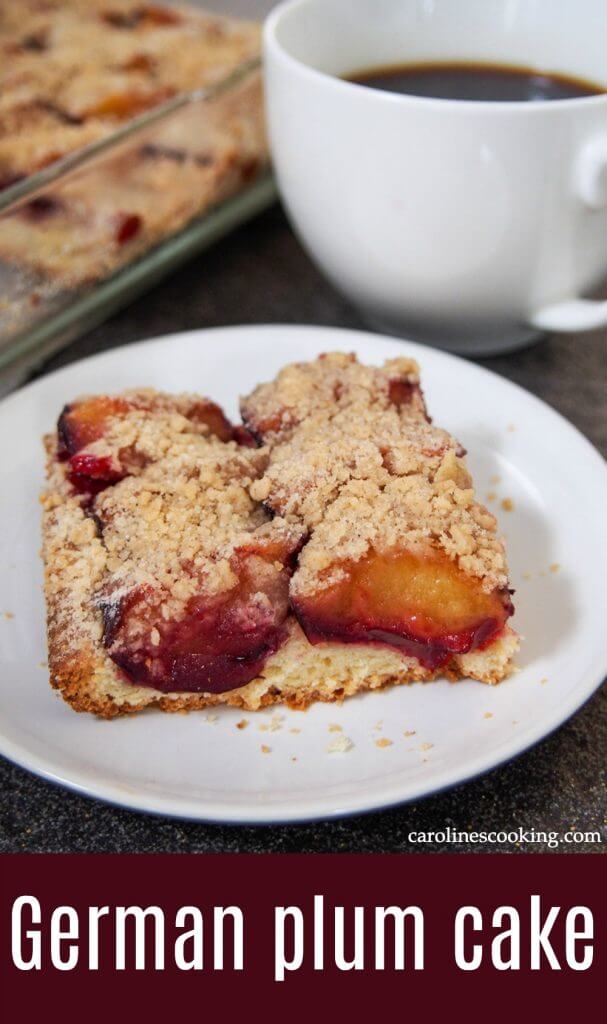This plum cake is a German classic for "kaffee und kuchen" ie coffee time. It's easy to make and really lets the juicy, sweet-tart plum flavor shine. The lightly cinnamon flavored streusel rounds it off perfectly. #plum #german #baking #coffeecake