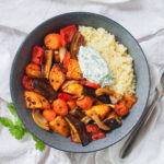 bowl of harissa roasted vegetables.