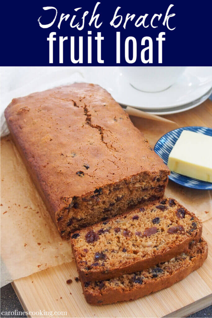 Irish brack is a traditional fruit loaf where the fruit is soaked in sweet tea before making a quick bread. It's a perfect treat with your tea/coffee.