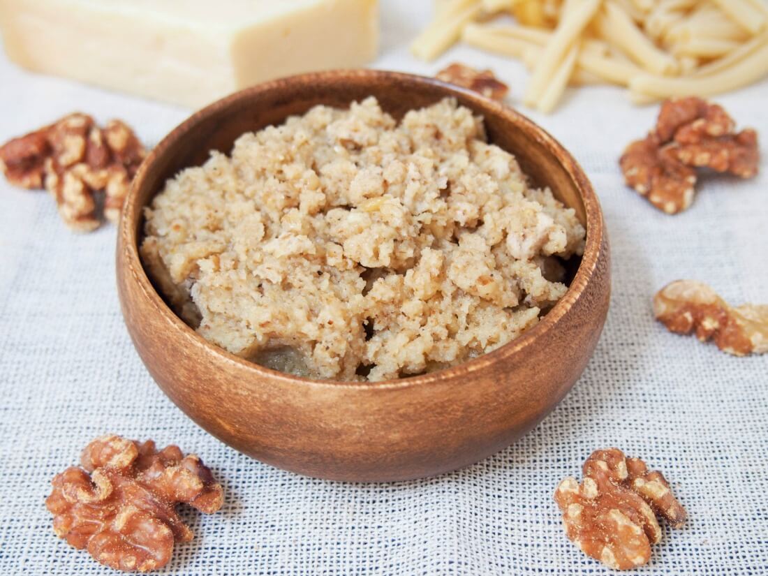 Italian walnut sauce for pasta in small bowl