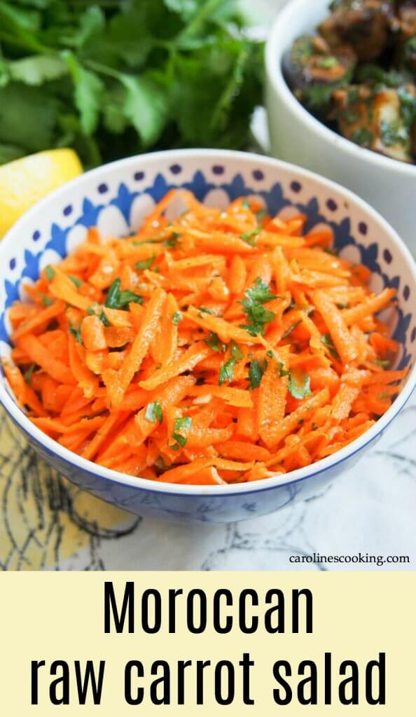 This Moroccan raw carrot salad takes only a few minutes to make, has a short list of ingredients and is packed with flavor. Perfect alongside other dishes as part of lunch, mezze and more.