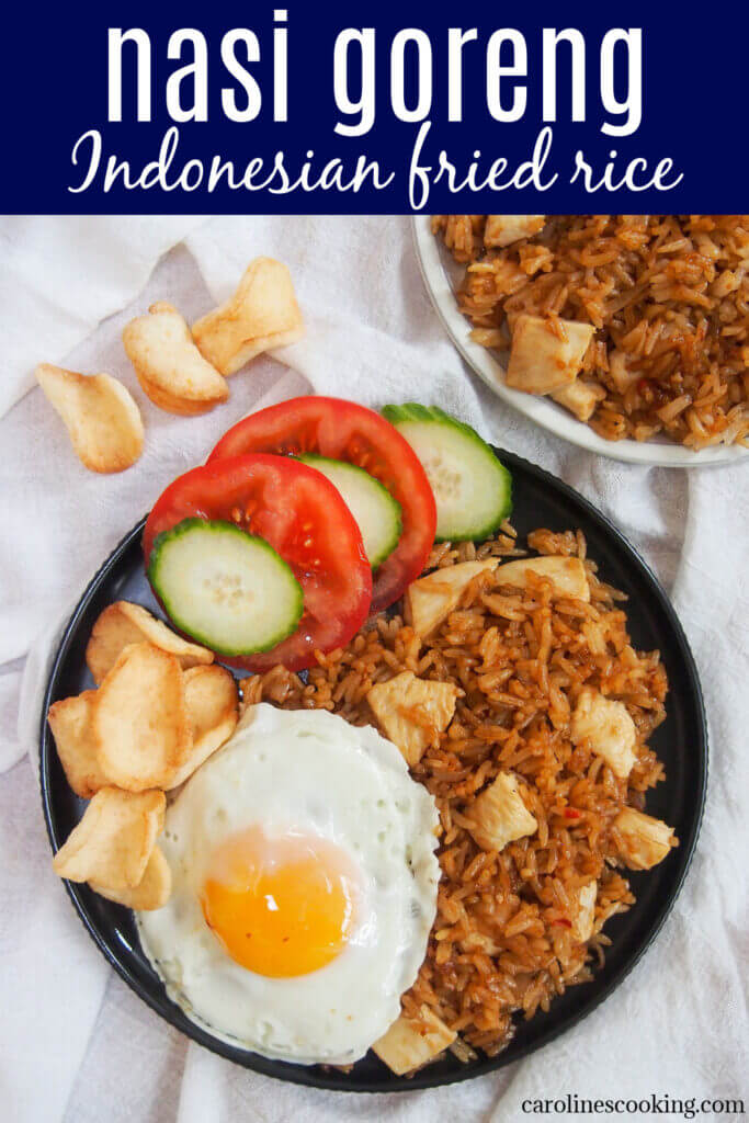 Nasi goreng is the Indonesian version of fried rice that has a wonderful mix of flavors from the chili-shallot base and sweet soy mixed through. It's quick to make and easy to adapt by adding in different vegetables and protein. A delicious, flavor-packed meal.