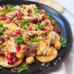 side view of plate of papdi chaat