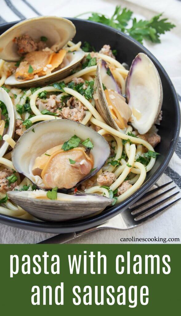 With a bit of a kick from the spicy sausage and delicate clams, all tied together with wine and garlic and delicious pasta, this pasta with clams and sausage is an easy fancy-feeling meal! You don't need too many ingredients to make this quick meal which is a tasty way to change up pasta night. #ad #pasta #clams #italianfood