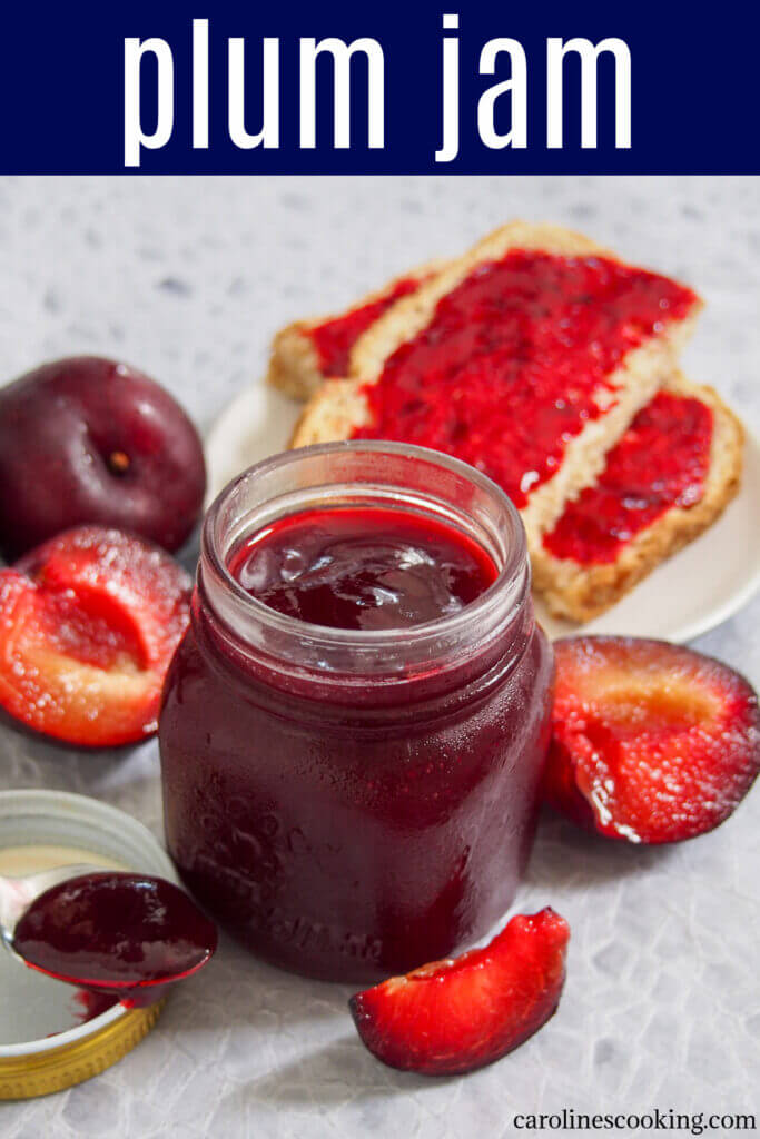 This easy plum jam has a wonderfully sweet and fruity flavor, with a touch of warm spice. It's lower on sugar but that lets the fruit flavor shine - no wonder it quickly became a family favorite.