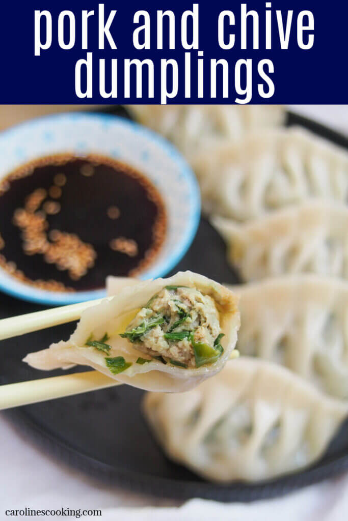 Pork and chive dumplings are a classic Chinese jiaozi - it's a simple, delicious combination balancing rich pork and bright herbs. Easy to make and so tasty.