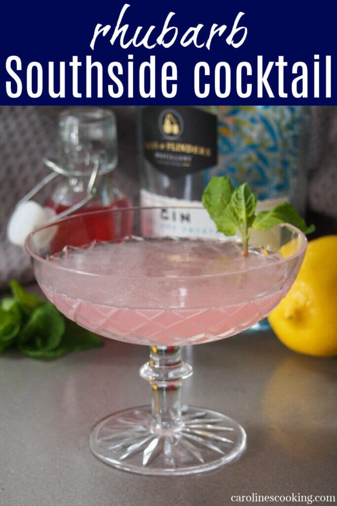 This gently pink twist on the Southside Cocktail gets it's color from rhubarb syrup that also adds a nice gentle tartness. It's easy to make, refreshing and definitely worth a try soon.