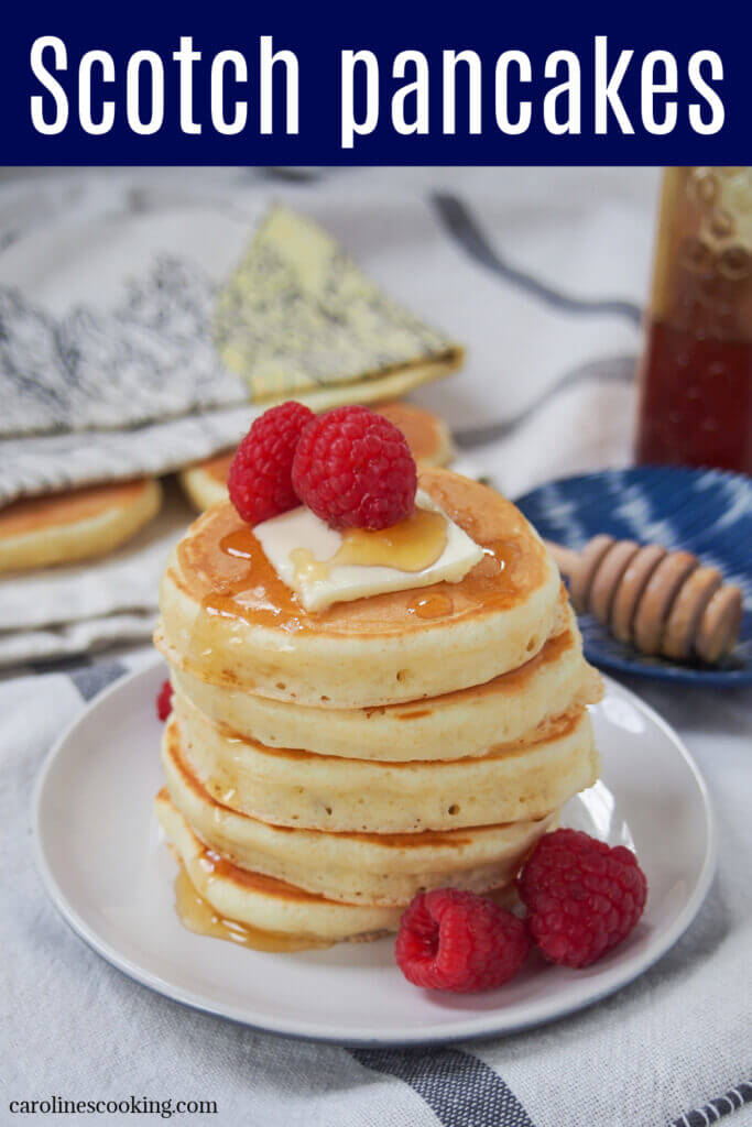 Scotch pancakes (also known as drop scones) are fluffy, light and gently sweet pancakes that are perfect for breakfast or a teatime snack. They're quick and easy to make, with just a handful of everyday ingredients, and so easy to love.