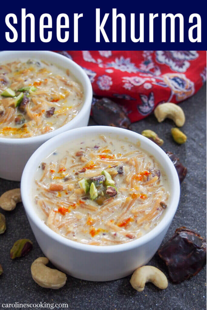 Sheer khurma is a dessert made from milk simmered with dates and other dried fruits, and loaded with nuts and vermicelli. It's creamy and comforting, and a classic dish for Eid-al-Fitr. 