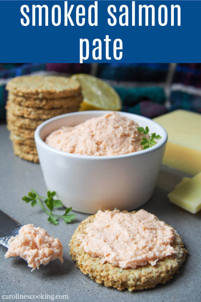 This smoked salmon pate is jam-packed with delicious salmon flavor and really easy to make. It's perfect to top canapes, on a cheeseboard or in sandwiches. #smokedsalmon #pate #burnssupper