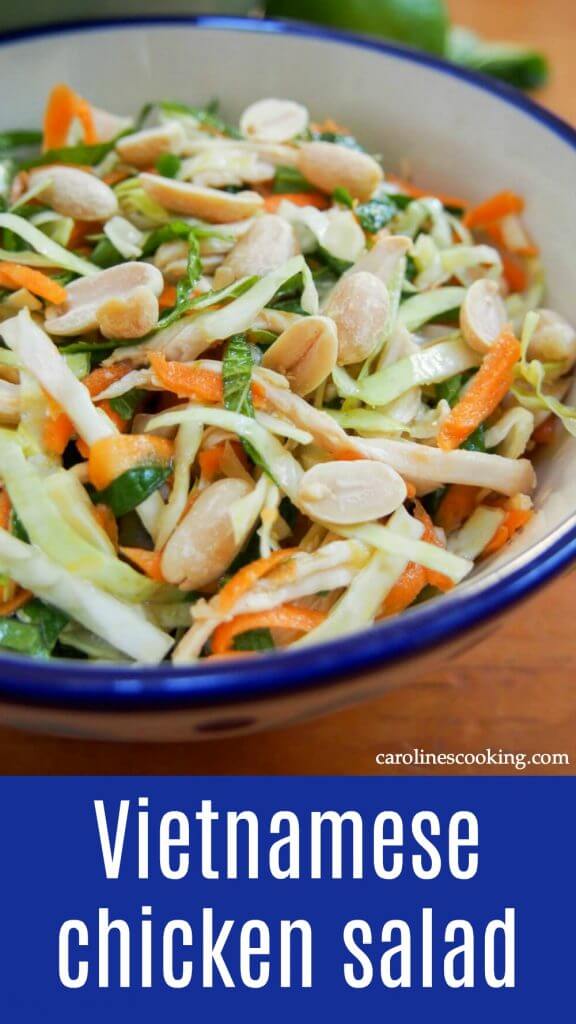 Vietnamese chicken salad is simple but delicious - a great way to enjoy leftover chicken (or turkey) alongside vegetables, mint and a punchy Asian dressing. It's perfect for your lunchbox or to take on a picnic too. #chicken #salad #thanksgivingleftovers