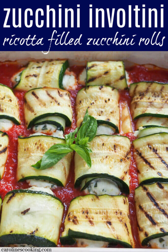 These zucchini involtini are a delicious combination of grilled zucchini wrapped around a basil and lemon seasoned ricotta filling, nestled in marinara sauce. It's surprisingly light, comforting and incredibly tasty.